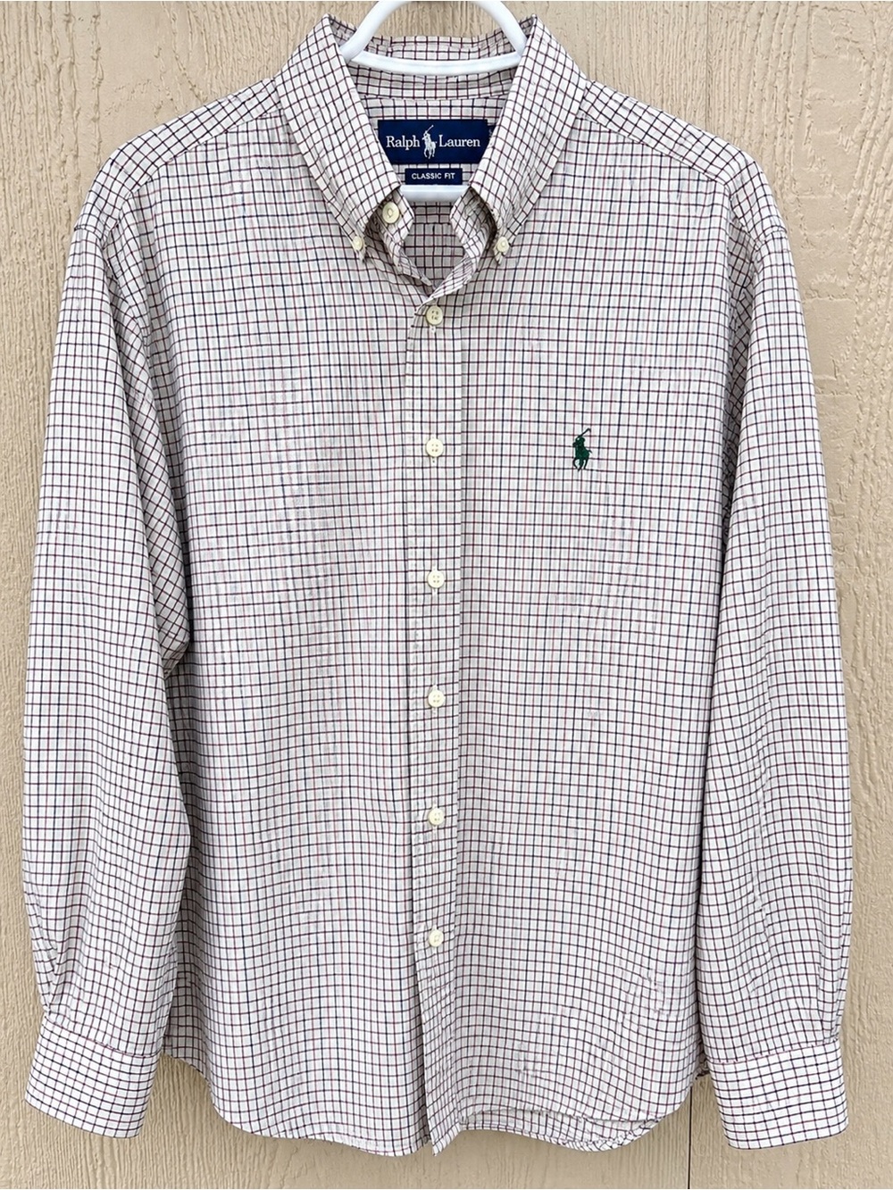 Ralph Lauren White Button-Down Shirt with Red & Navy Grid XL